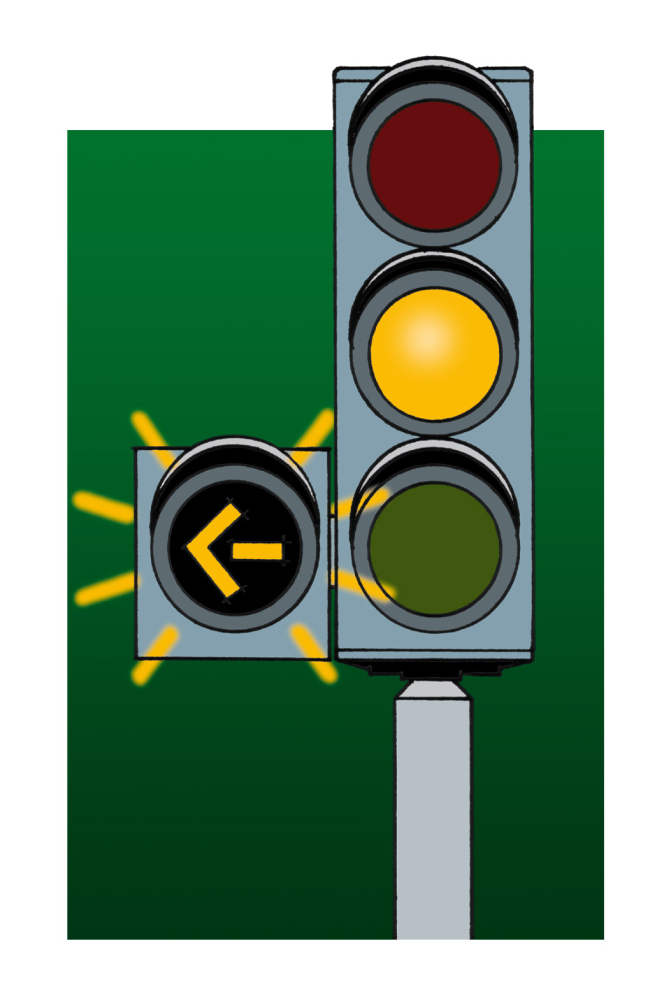 Road signs, Markings and Traffic regulations - What does a flashing amber arrow pointing left at a traffic light mean?