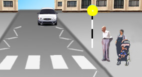 Alert driving and consideration for other road user - When approaching the pedestrian crossing, what should the driver do in this situation?