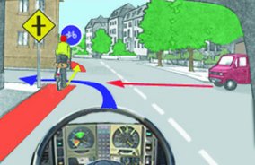 Alert driving and consideration for other road user - The driver intends to turn left at this junction - what should the driver do?