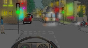 Alert driving and consideration for other road user - What should a driver be aware of when driving at night along a shopping street with many different light sources?